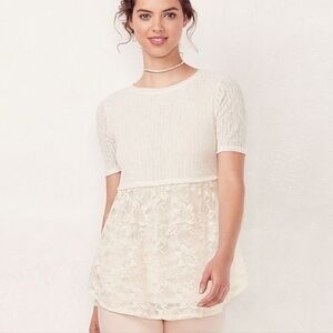 Lc Lauren Conrad Lace Babydoll Top Small Beige‎